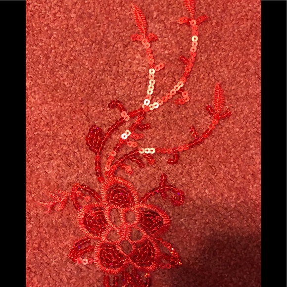 Embroidered Embellished Sequins  Paillettes Scarf Shawl 40,5 x40,5 Chic red mesh - Picture 5 of 12